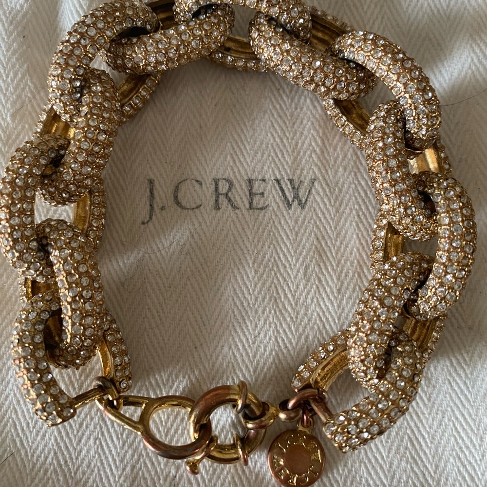 J. Crew Gold Pave Rhinestone Chunky Chain-Link Bracelet